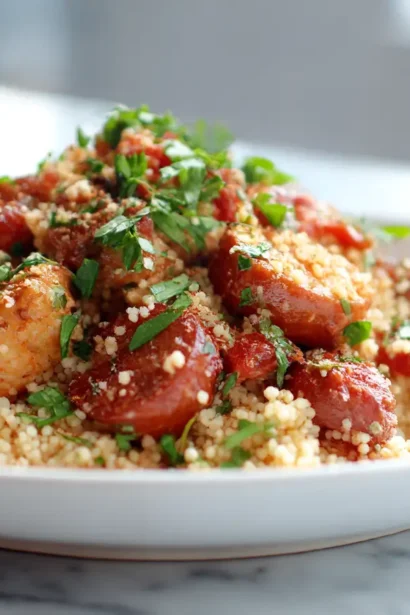 Couscous au poulet et merguez, savoureux et préparé en Airfryer