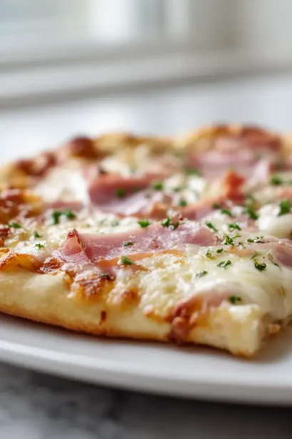 Délicieuse pizza jambon mozzarella au Airfryer, croustillante à souhait.