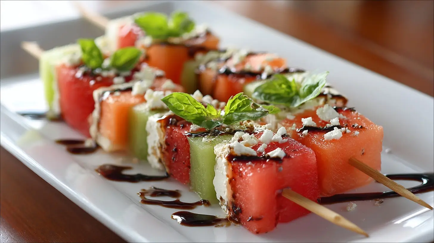 Brochettes de melon et feta cuites en Airfryer, légères et savoureuses