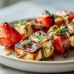 Brochettes de pastèque et halloumi préparées en Airfryer, savoureuses et colorées