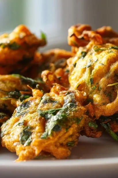 Délicieux pakoras de légumes préparés au airfryer, croustillants et savoureux.