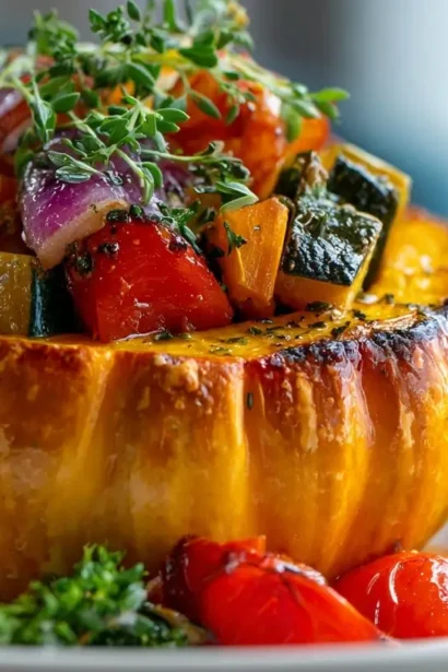 Potimarron farci au Airfryer, savoureux et coloré.
