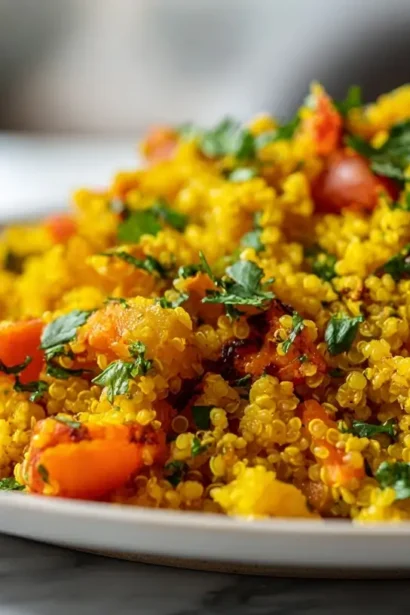 Quinoa au curcuma préparé en Airfryer, coloré et savoureux