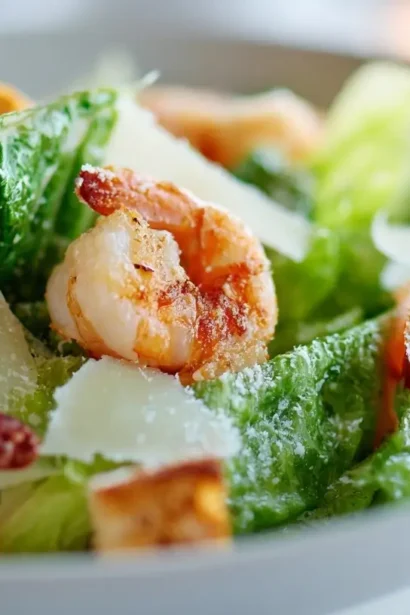 Savoureuse salade césar aux crevettes préparée à l'Airfryer.